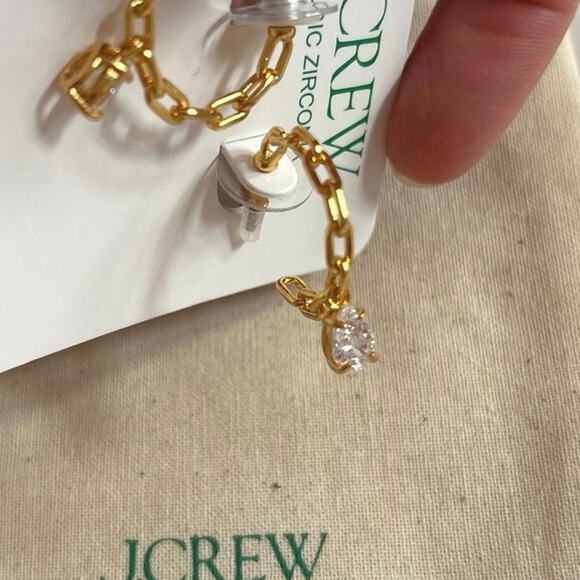 J Crew NWT Chainlink Hoop Earrings with Cubic Zirconia Crystals - Picture 4 of 5